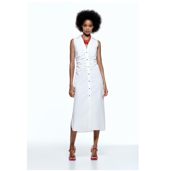 Zara White Midi Shirt Dress With Cut-Out, Size M - Picture 1 of 9